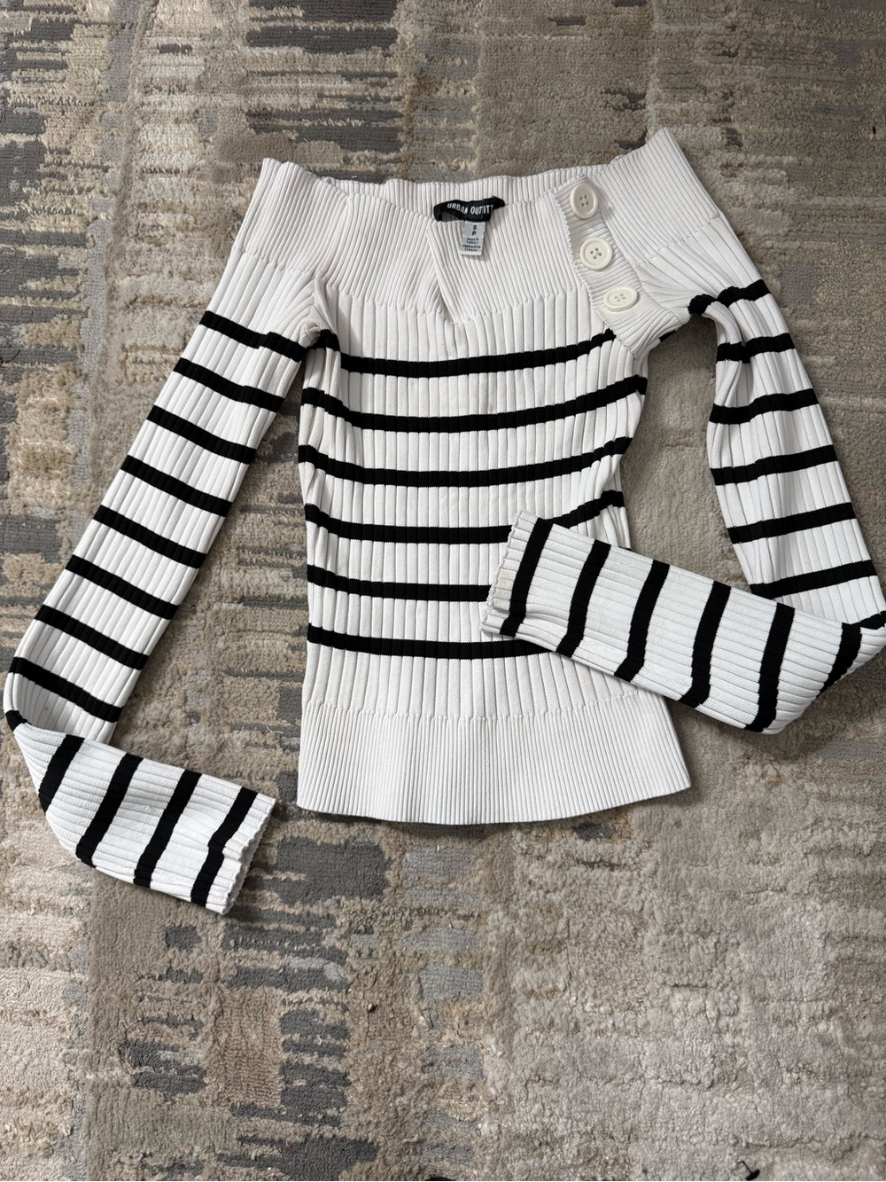 Urban Outfitters White & Black Striped Off-the-Shoulder Sweater